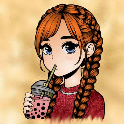 realistic girl with braided hair drinking boba