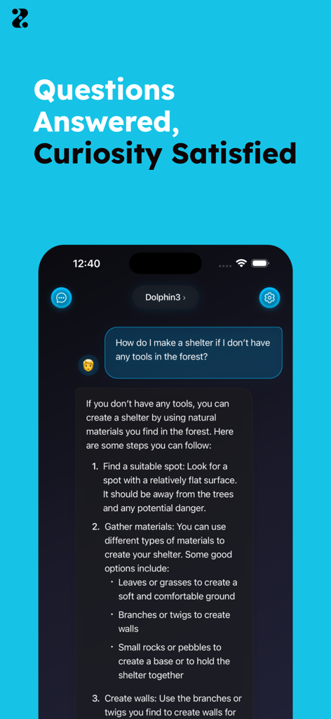 Zuno - Local & Private AI Chat - Interfaz de chat de la aplicación Zuno mostrando una respuesta detallada de IA a una pregunta del usuario