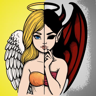 realistic angel half demon