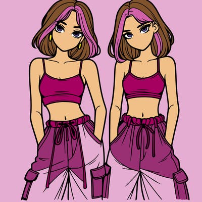 two girls with crop top with baggy pants