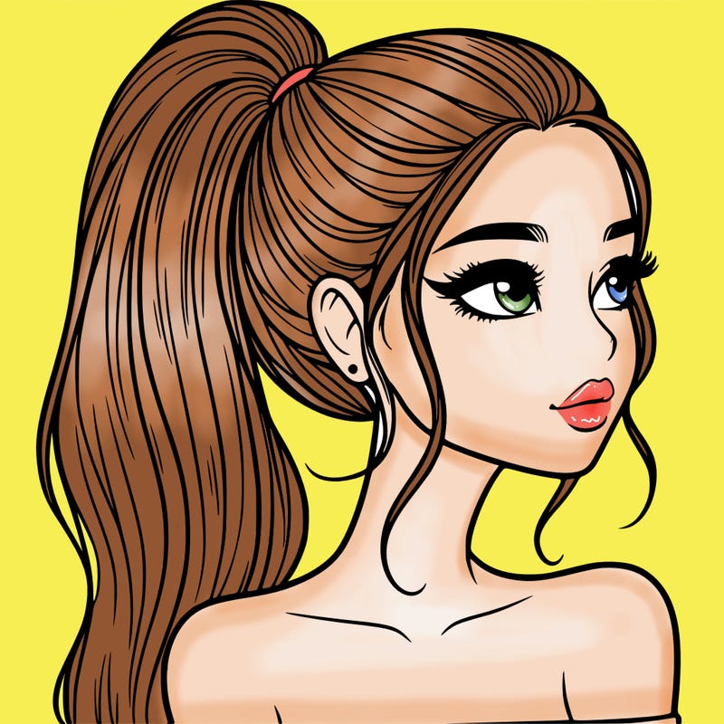 a beautiful and realistic girl with a high pony tail