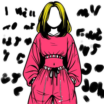 realistic girl faceless with baggy pants and a crop top