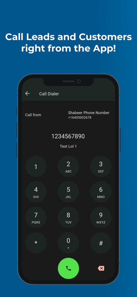 Lead Connector - Smartphone-Bildschirm, der die Anruffunktion der Lead Connector App zum Anrufen von Leads und Kunden anzeigt