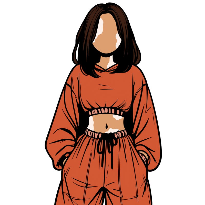 realistic girl faceless with baggy pants and a crop top