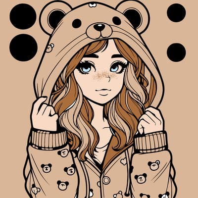 realistic girl in a animal pjs hoodie
