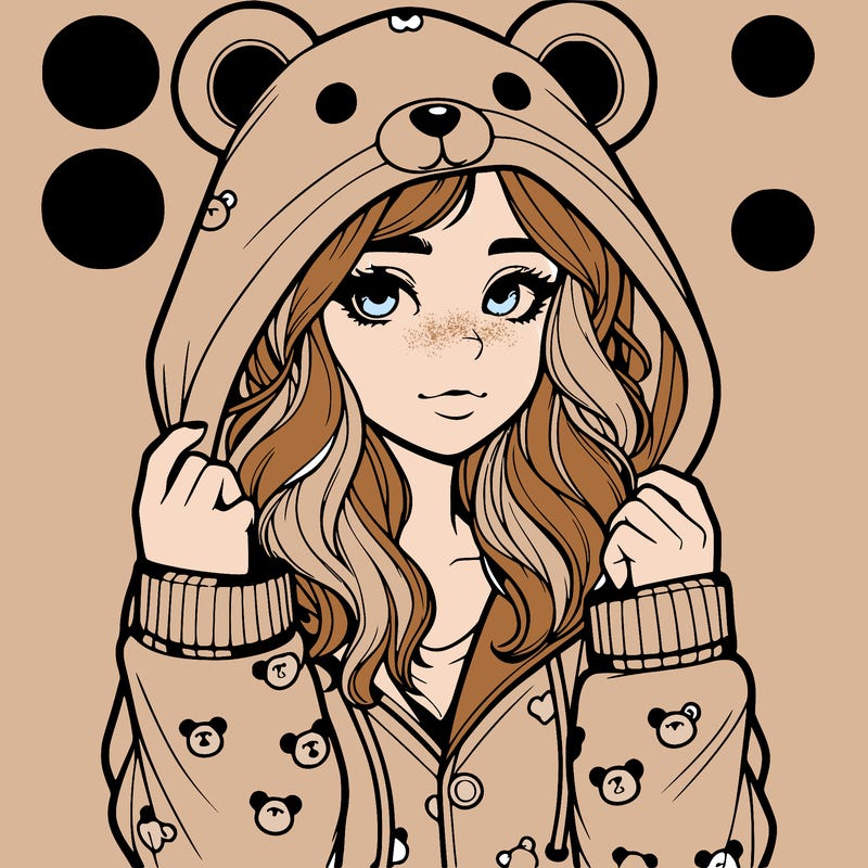 realistic girl in a animal pjs hoodie