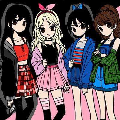 teen manga girls group of 4