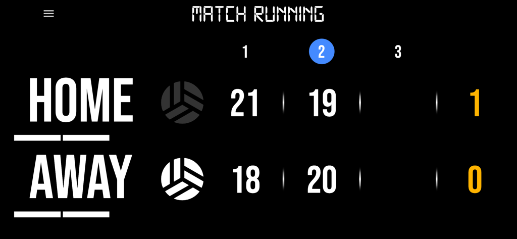BT Volleyball Scoreboard - Digital volleyball scoreboard showing home and away team scores during a live match