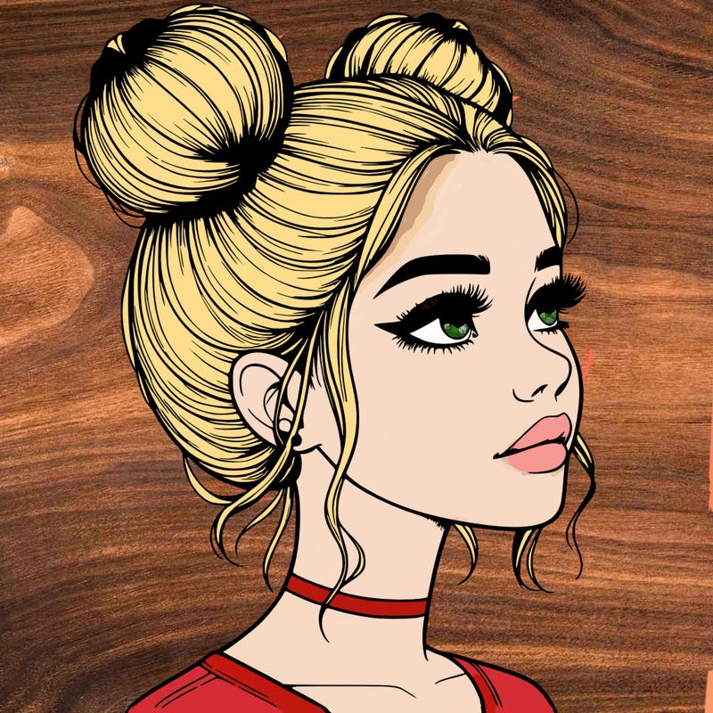 realistic girl with buns on the top of her head
