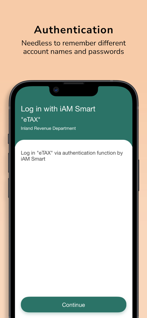 智方便 iAM Smart - Écran d'authentification de l'application iAM Smart pour la connexion eTAX