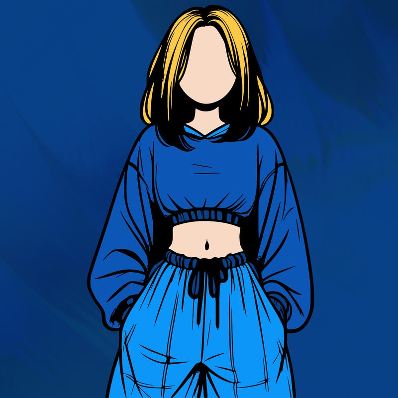realistic girl faceless with baggy pants and a crop top