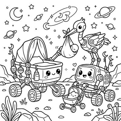 Prepare for an out-of-this-world celebration with this unique Mars Rovers Baby Shower coloring page. It perfectly blends futuristic exploration with the tender joy of welcoming a new little one.