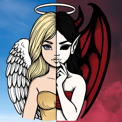 realistic angel half demon