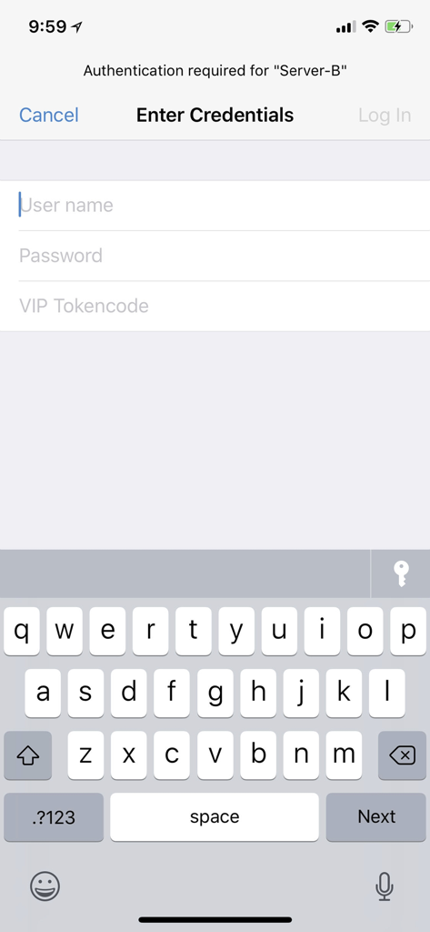 Interfaz de inicio de sesión de Citrix Secure Access en un dispositivo móvil que muestra los campos de entrada de credenciales y el teclado
