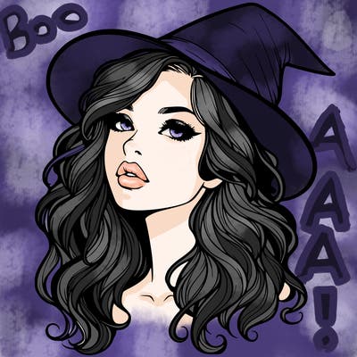 realistic witch girl with wavy hair and lips