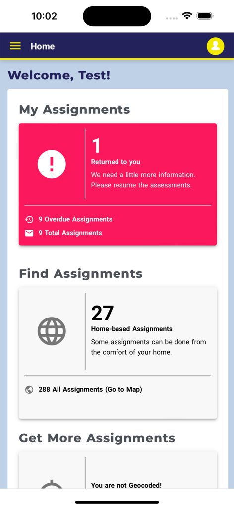 Mystery Shoppers Ltd Mobile - Mystery Shoppers app home screen showing assignment tracking and task discovery modules