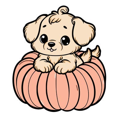 cute little puppy in a pumpkin