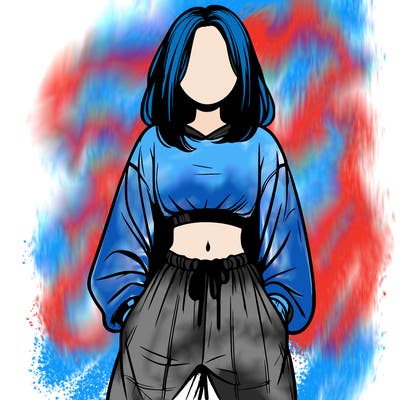 realistic girl faceless with baggy pants and a crop top