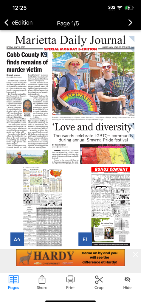 Marietta Daily Journal - Digital e-edition interface of the Marietta Daily Journal app showing local news headlines and newspaper replica.