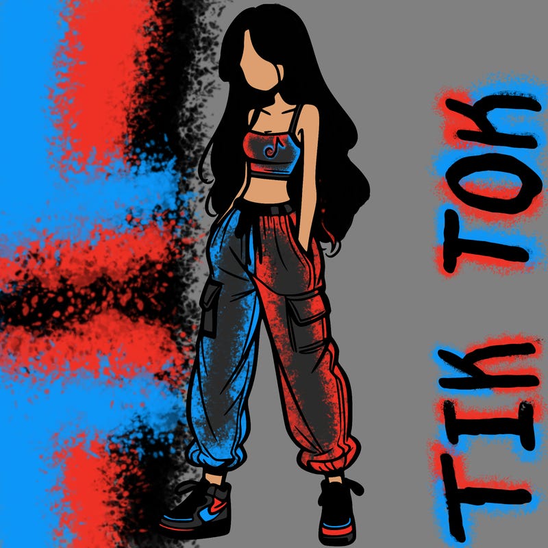 girl in baggy pants crop top and long hair