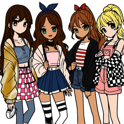 teen manga girls group of 4