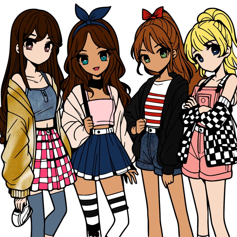 teen manga girls group of 4