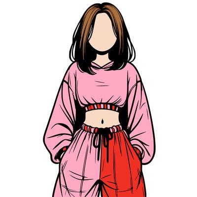 realistic girl faceless with baggy pants and a crop top