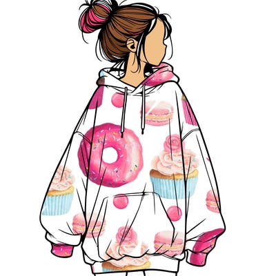 realistic girl with a oversized sweatshirt on and a bun