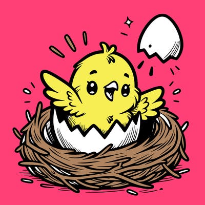 a baby chick hatching from an egg in a nest