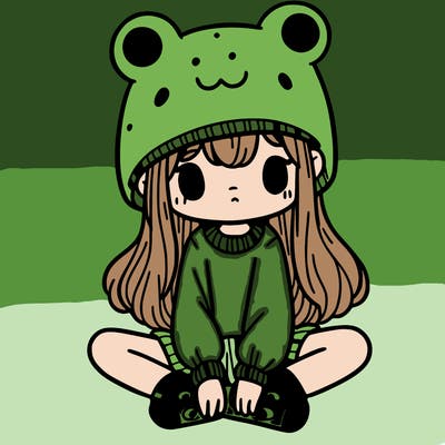 a girl wearing a frog hat and some frog socks