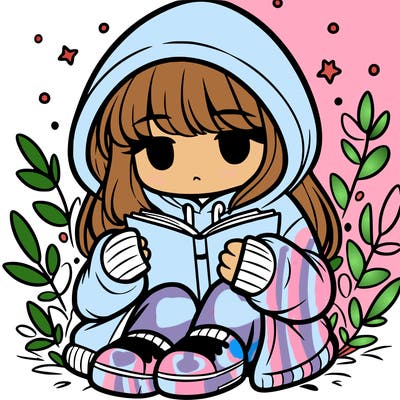 girl in oversized hoodie reading a book