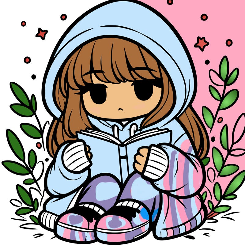 girl in oversized hoodie reading a book