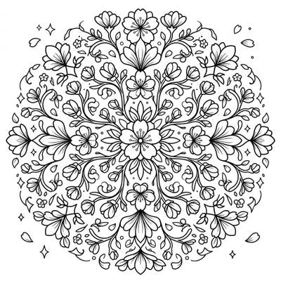 Immerse yourself in the delicate beauty of spring with this stunning cherry blossom mandala coloring page. Its intricate floral patterns and symmetrical design offer a truly engaging and meditative coloring experience for all ages.