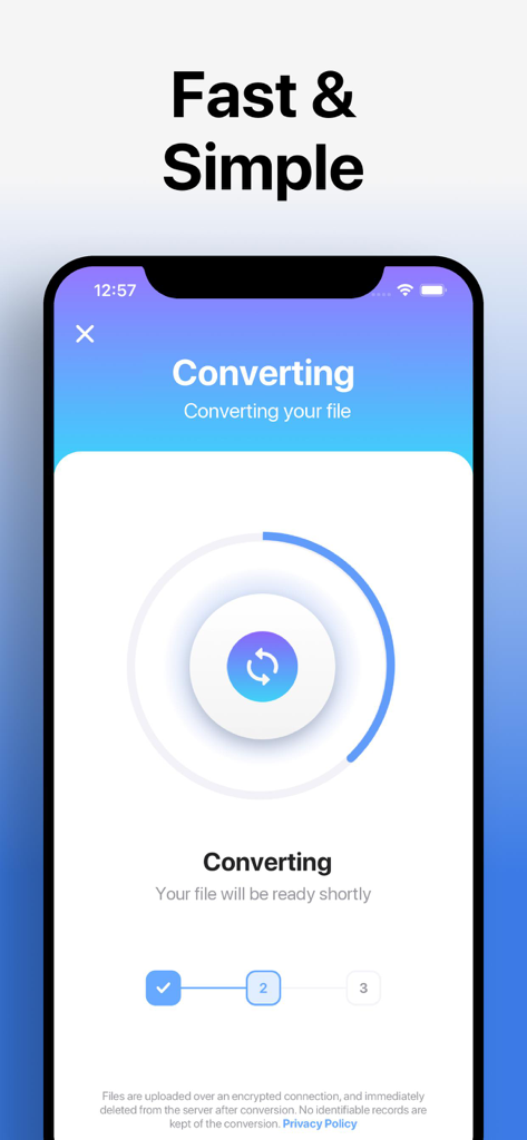 The Video Converter - Interfaz de la aplicación El Convertidor de Vídeo que muestra una pantalla de progreso de conversión de archivos rápida y sencilla.