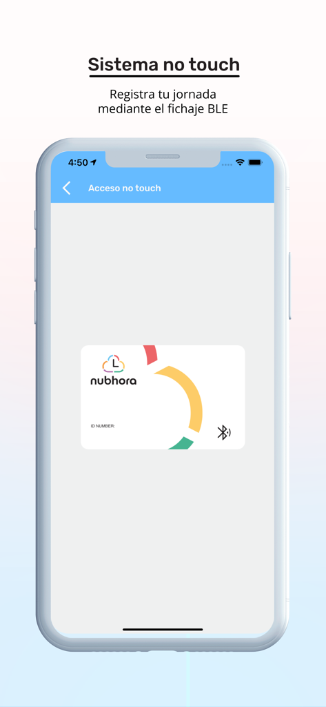 Nubhora - Nubhora mobile app screen showing touchless workday registration using Bluetooth