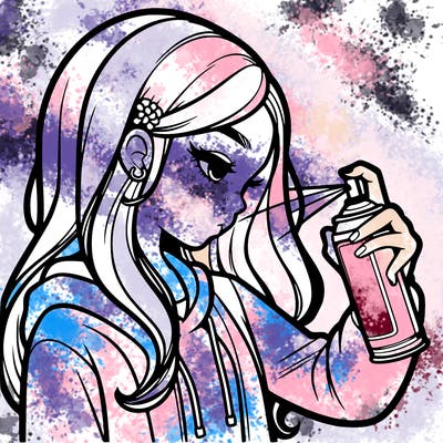 a realistic girl spray painting