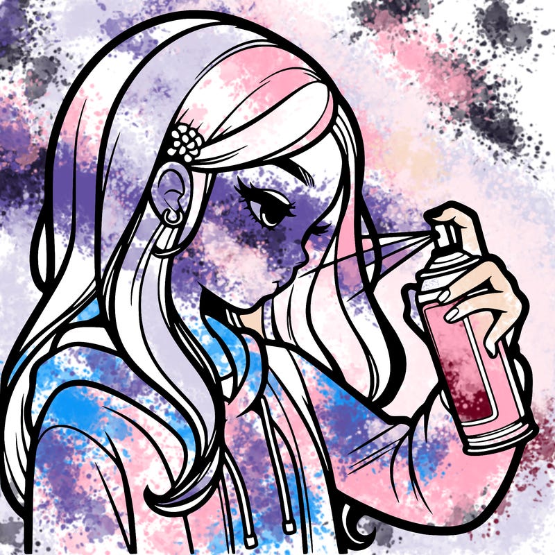 a realistic girl spray painting