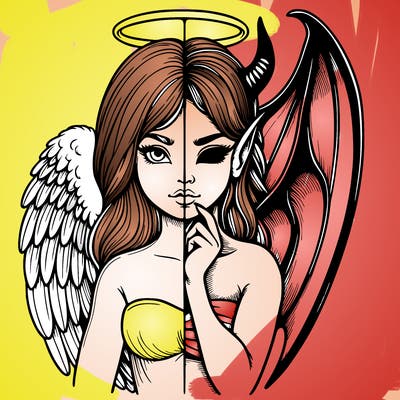 realistic angel half demon