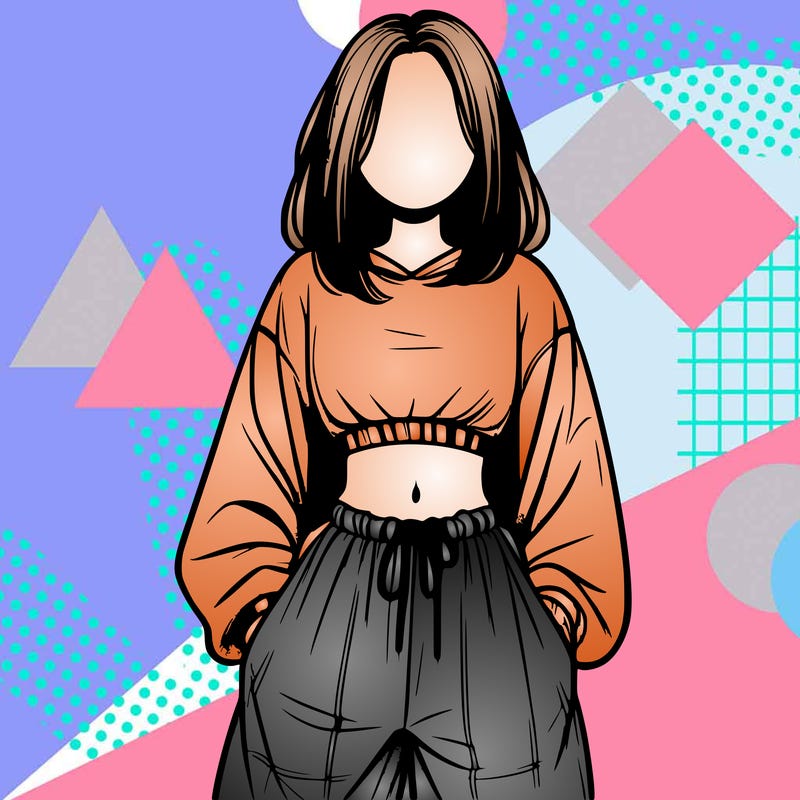 realistic girl faceless with baggy pants and a crop top