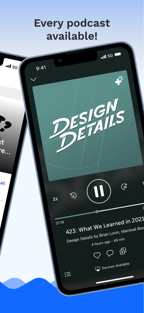 Breaker podcast player interface showing the Design Details episode