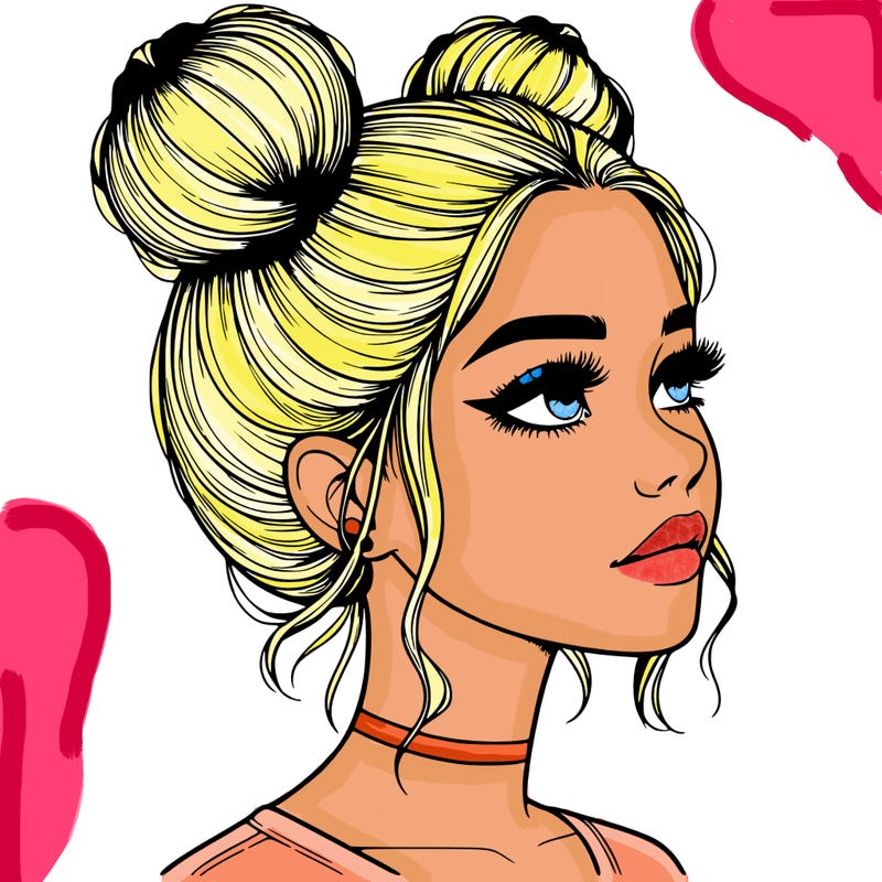 realistic girl with buns on the top of her head