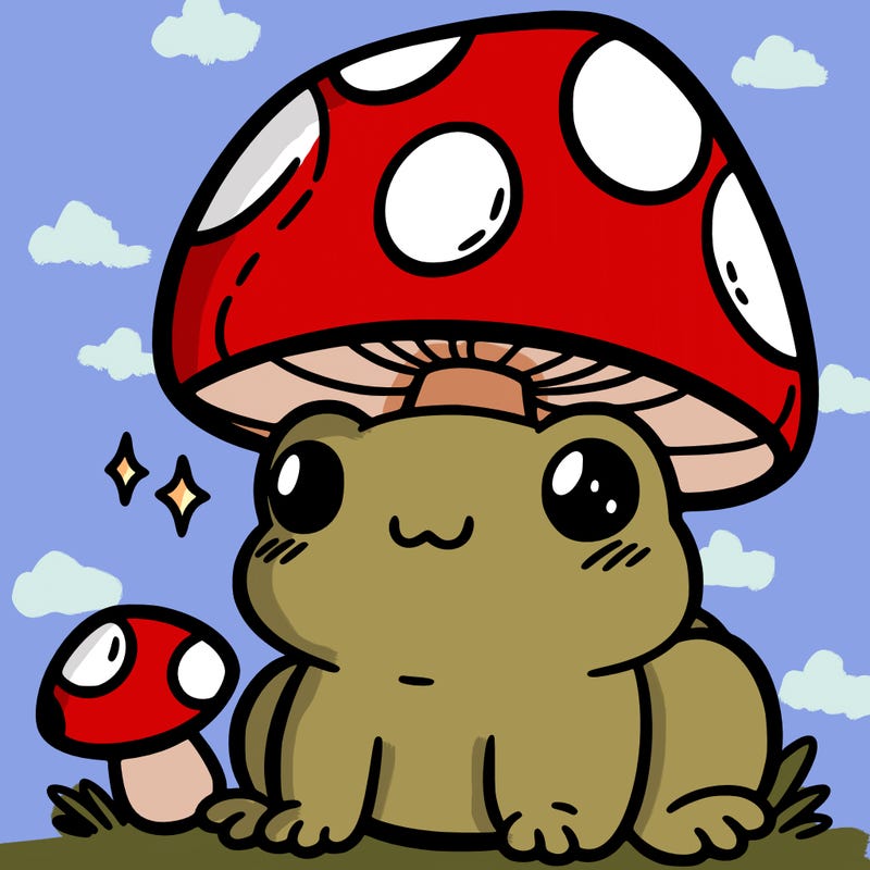 a cute frog with a mushroom hat