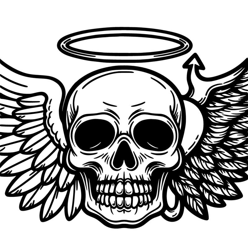 skull with angel and devil wings