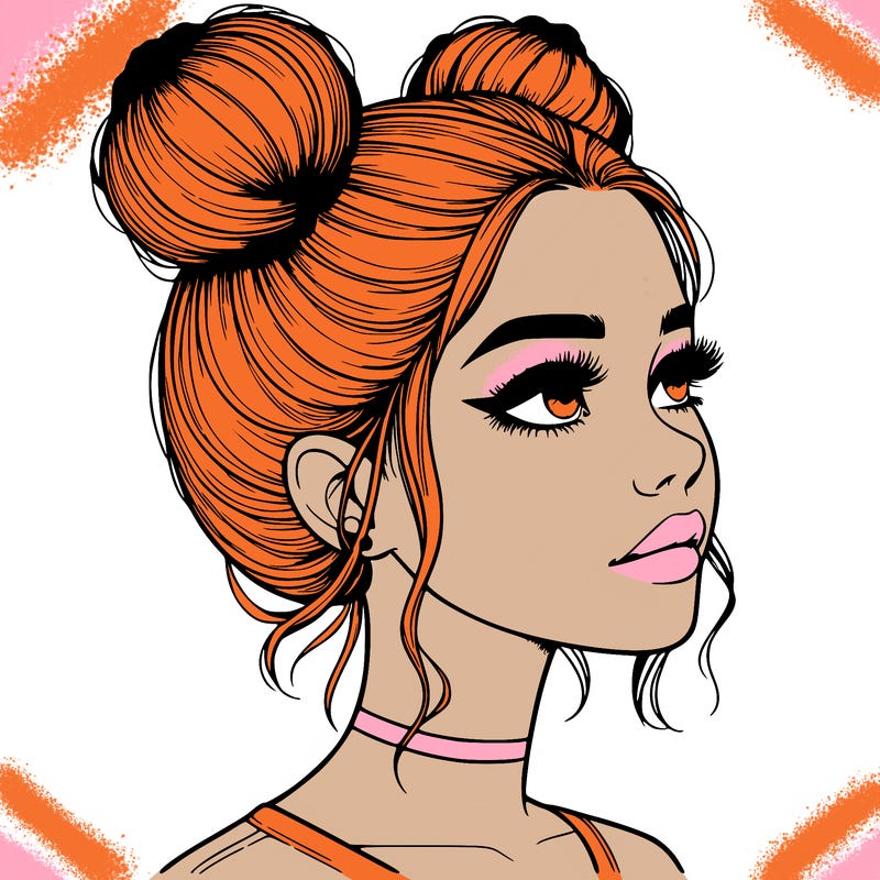 realistic girl with buns on the top of her head