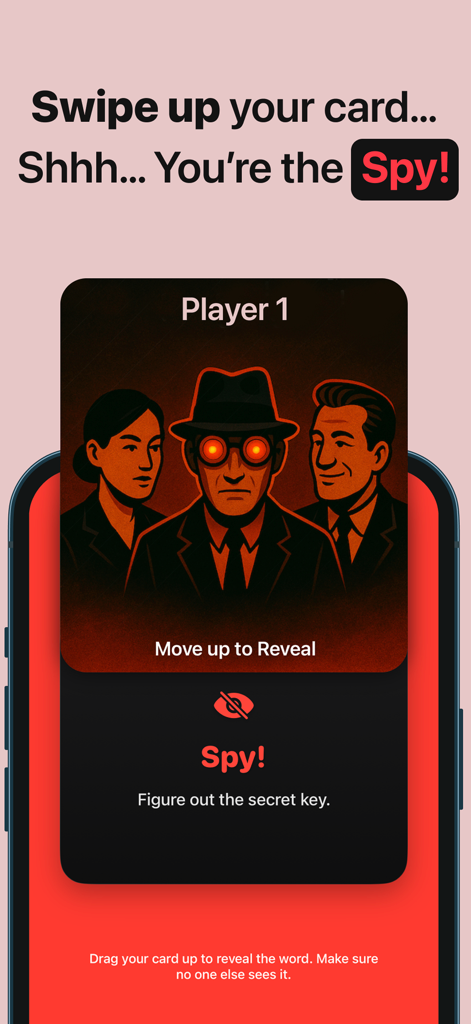 Imposter Spy Party Game - Mobile game interface of the Imposter Spy Party Game showing a player assigned as the secret spy