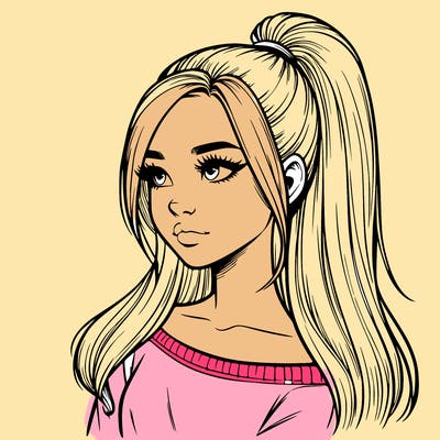 realistic girl with a high ponytail