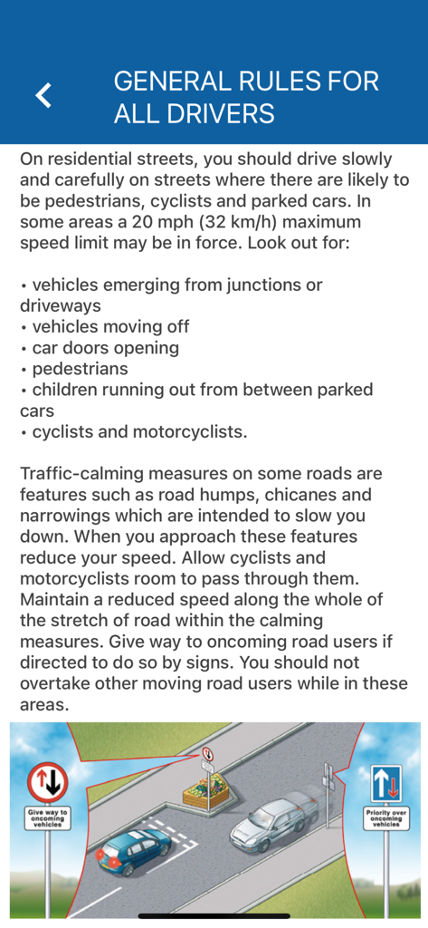 Turks & Caicos Driving Theory - Educational screen showing general driving rules and traffic sign illustrations for the Turks and Caicos driving test.