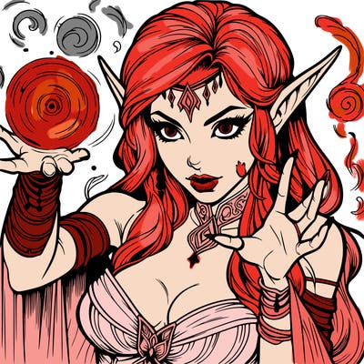 realistic scary beautiful elf sorceress casting spell