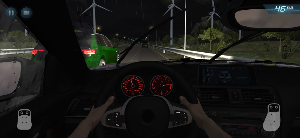 Traffic Driver 2 - First-person cockpit view of driving a car at night in the rain in Traffic Driver 2.