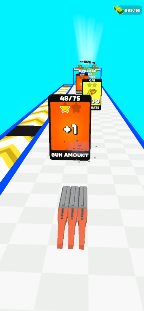 Gun Clone - Three shotguns moving towards a gun amount upgrade card in Gun Clone gameplay